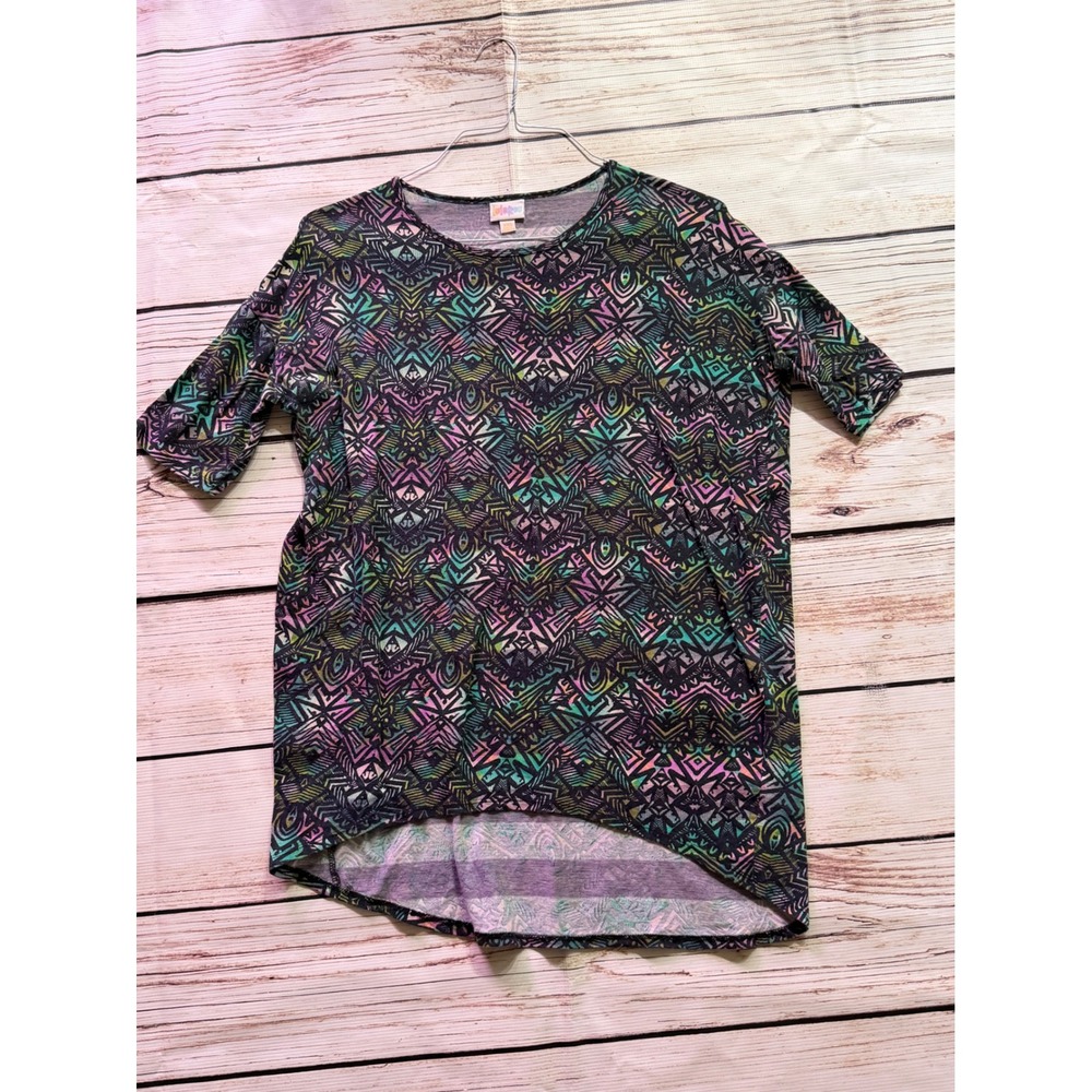 LuLaRoe Irma Tunic Top‎ Womens XXS Multi Color Geometric Tribal High Low Hem